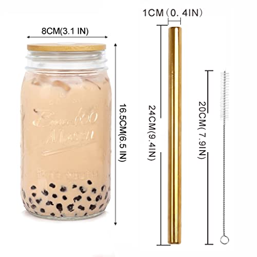 Anotion Mason Jar With Lid And Straw, 32Oz Wide Mouth Boba Cup Reusable Drinking Glasses Tumbler Smoothie Water Bottles For Iced Coffee Margaritas Ice Cream Juice Cocktail Travel Office Home #TOP1