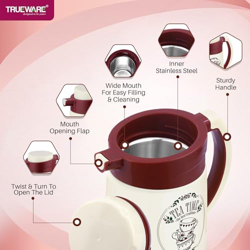 Image of Trueware Aqua Jug Insulated Flask - 750 Ml | Insulated Tea Pot Kettle Inner Steel Outer Plastic | Hot & Cold | Food Grade Plastic | Lightweight BPA-Free | Wide Mouth Design | Ideal for Office, Travel