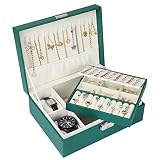 Bailinna Jewelry Organizer Box for Women Girls, 2 Layer Large PU Leather Lockable Jewelry Storage Ca
