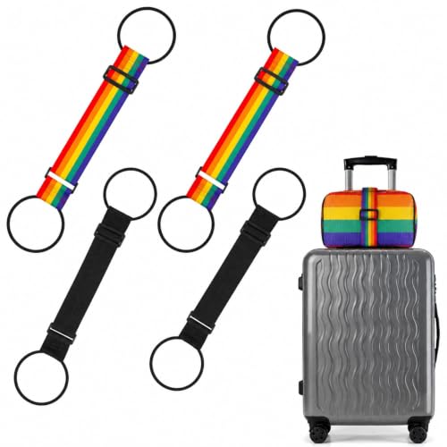 4 Pcs Luggage Connector Strap,Suit Case Strap,Travel Strap(Black & Rainbow)