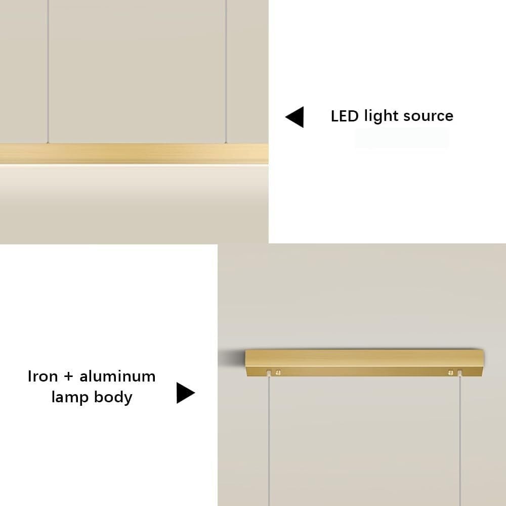 Gold Long Strip Hanging Lamp, Modern Led Linear Light PVC Shade Hanging Lights for Dining Room Kitchen Island(3000K)/6000K