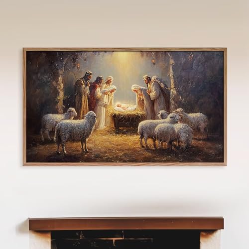 Toile crèche de Noël Jésus chrétien tableau vintage chambre 40x23