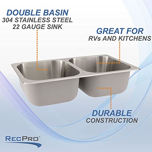 Recpro Rv Stainless Steel Sink | 27X16X17" | Double Rv Kitchen Sink | Rv Sink | Camper Sink | Double Bowl Sink #TOP3