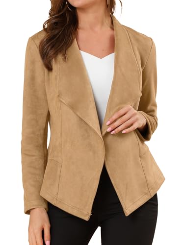 Image of Allegra K Women Faux Suede Jacket Lapel Draped Open Front Cardigan Casual Trendy Suede Blazer