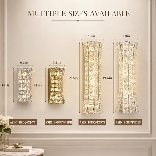 Image of Crystal Wall Light Fixtures,Modern Chrome Wall Lamp with Clear K9 Crystals,Luxury Crystal Wall Sconces for Living Room Bedroom Bathroom Hallway Doorway Stairway,Bedside