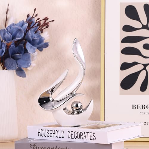 Adorno moderno de cerámica para mesa comedor blanco plateado miniatura 3