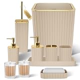 XLHOMO Bathroom Accessories Set - Gorgeous Bathroom Set, 10PC Beige Bathroom Accessory Set, Toilet Brush, Trash Can & Soap Dispenser