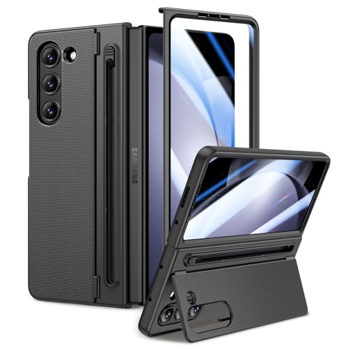Doeshine für Samsung Galaxy Z Fold 5 Hülle Handyhülle mit Versteckter Ständer S Pen Stifthalter (Kein Stift) Displayschutzfolie Slim Stoßfest Phone Schutzhülle für Z Fold 5 (Schwarz)