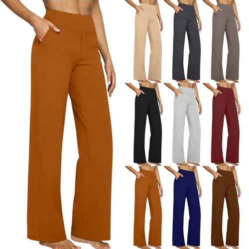 Pantalones de yoga largos para mujer, cintura alta, elásticos, pantalones de pierna ancha, monocolor, cómodos, holgados, pantalones de gimnasia, tallas grandes, pantalones deportivos ligeros