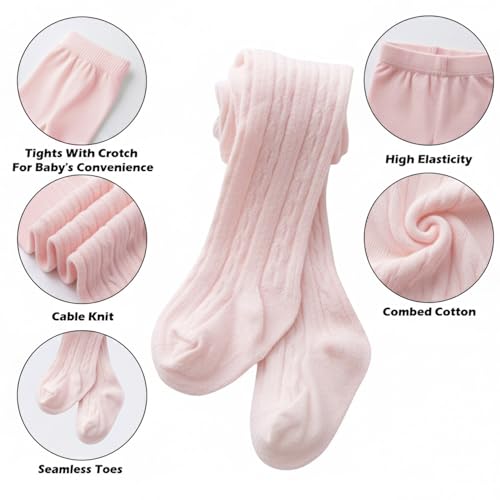 Image of SYGA Baby Tights Soft Cotton Leggings For Girls Toddler Solid Knit Stockings Socks Warm Crochet Pants Pack Of 3