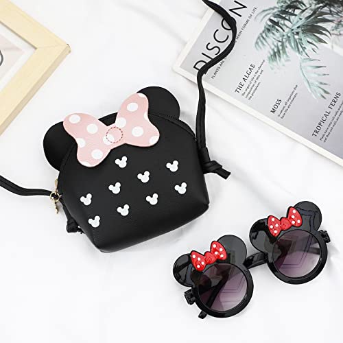 ONEST 2 Pieces Little Girls Crossbody Purses Set Toddler Mini Cute Princess Handbags Girls Sunglasses Girl Fashion Sunglass 5