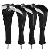 4pcs/set FINGER TEN Golf Headcover Schlägerhaube Holzkopfhüllen Woods 4 Pcs/Set Langer Hals Austauschbar No.Tag 3 4 5 7 X Rot Blau Schwarz Für Herren Damen(Schwarz)