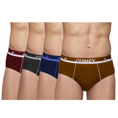 Image of Amul Comfy Men's Pure Cotton Multi Color Brief Pack of 4 (Assorted Colour May Vary)