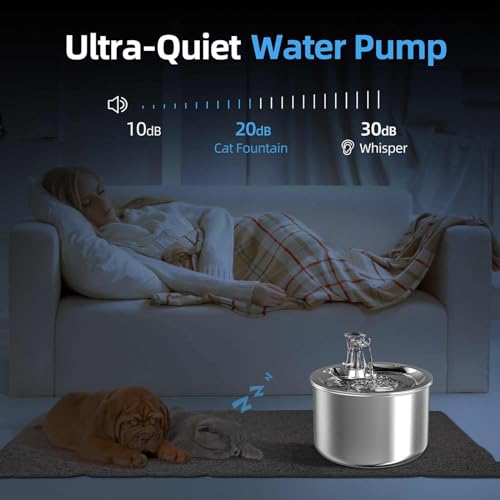 Fuente de agua para gatos de acero inoxidable 2L miniatura 6