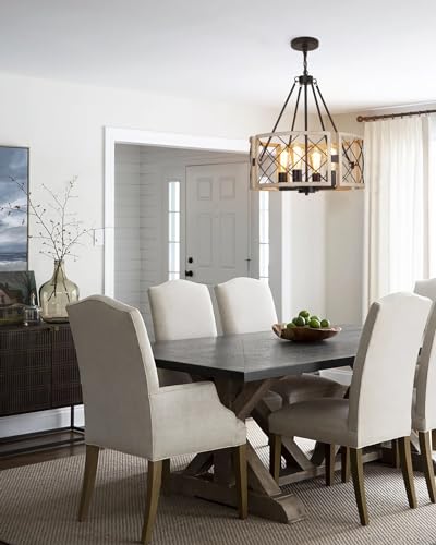 Santostock 016BW4 D19'' Farmhouse Chandelier, 4-Light Adjustable Dining Room Light Fixture Kitchen Island Lighting thumb #7