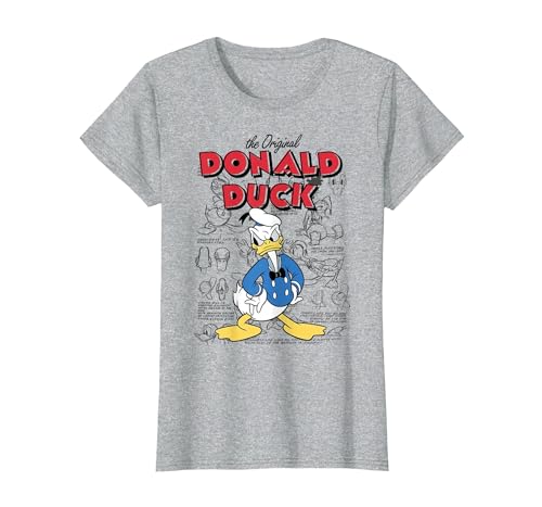 Disney Donald Duck Original Donald How To Draw Background T-Shirt, Women, Heather Grey, 3X-Large