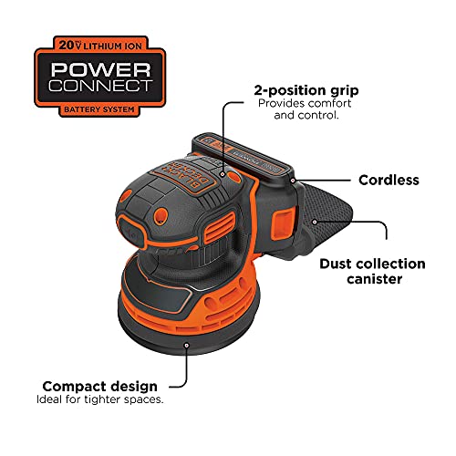 Black+Decker 20V Max Orbital Sander, Cordless, 12,000 Opm, 2 Sandpaper Sheets, Battery And Charger Included (Bdcro20C) #TOP1