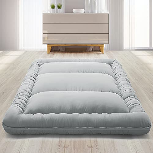 Floor Mattress Twin Mattress Topper Japanese Futon Mattress for Adults Kids Sleeping Pad Camping Mattress Pad with Cover Gery