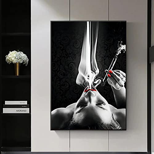 Peinture toile femme abstrait noir 60x80cm pour réveiller un mur blanc