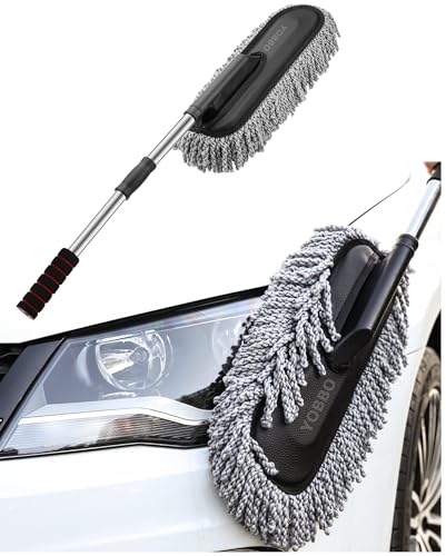 Image of Yobbo Car Duster Microfiber Cleaning Mop Dusting Brush Dirt Clean Tool Extendable Long Handle Super Soft Scratch Free for Exterior Dust Cleaner Accessories Multipurpose Dashboard Home Office Bike