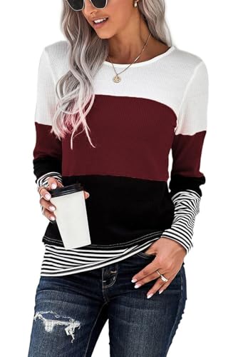 NEYOUQE Long Sleeve Shirts for Women Burgundy Dress Fall Clothes