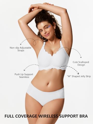 Image of COCOMARTS Jelly Bras for Women No Underwire Scalloped Push Up Wireless Bralettes Seamless Soft Comfort Everyday Tshirt Bra