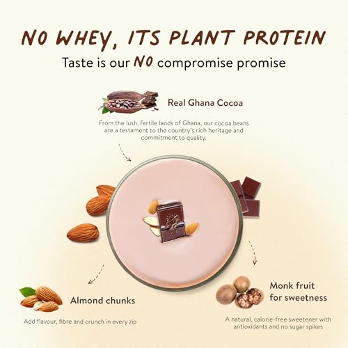 Image of Happy Cultures 26g Tastiest Plant Protein| Chocolate, Almond Chunks & Ashwagandha (KSM 66)| Pea & Brown Rice Protein Isolate| No Added Sugar| Vegan| 20 Complete Amino Acids| Monk Fruit Extract| Women & Men| No Bloating, Easy to Digest| Dairy Free with Probiotics- 505g, Chocolate