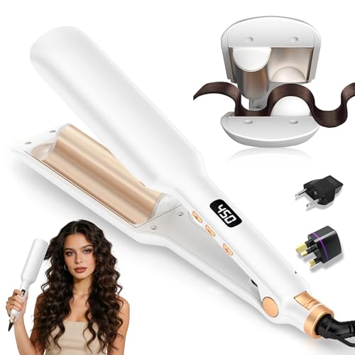 Hair Crimper Waver Curling Iron, 1/2 Inch Beach Waves Curling Wands, Ceramic 2 Barrels Deep Waver,...