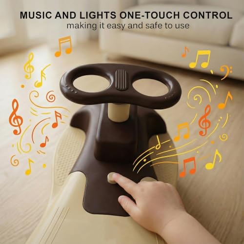 Image of Baybee Zygo Baby Swing Car for Kids with LED Lights & Music | 360 Steering Twister Push Ride On with Wide Seat, Storage & Smooth Glide | Wiggle Magic Car for Boys & Girls Aged 3+ Years (Brown)