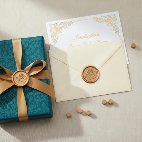 400pcs Light Gold Wax Seal Beads Premium Sealing Wax Beads, Octagon Seal Stamp Pellets Refill Pack for Wedding Invitations Sealing Stamp Bead Xmas Gift Wrapping & Bridal Crafts (Light Gold) — view 2