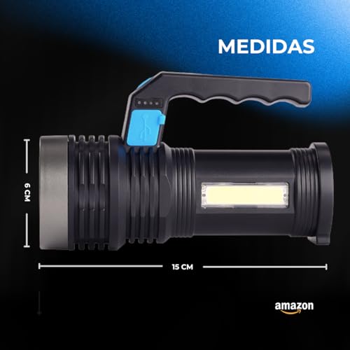 Lanterna LED Holofote Longo Alcance Recarregavel Super Potente Farolete USB com COB Resistente à Águ