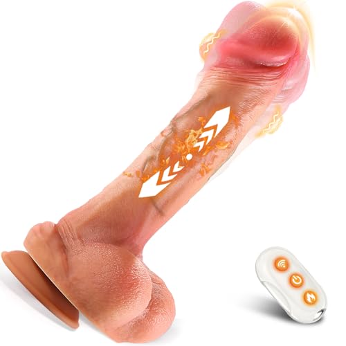 Thrusting Suction Cup Dildo Vibrator Sex Toy with 7 Vibrations Thrusts Swings, 8 Inch Heating Dildos Adult Sex Toys for Women and Men, XL Silicone Dildo with Remote Control for Couples