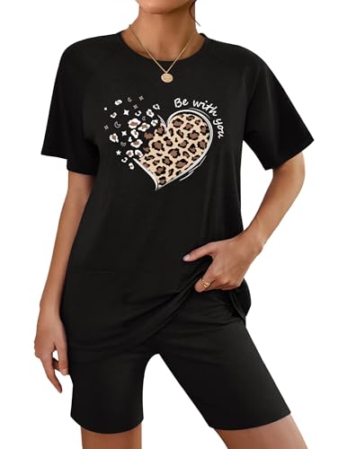 Image of Ekouaer Women 2 Piece Lounge Set Crewneck Tshirt Biker Short Summer Outfit | Summer Loungewear, Lightweight, Dual Front Pockets, Travel Airport Outfit, 2026 Summer Matching Set, Everyday Casual