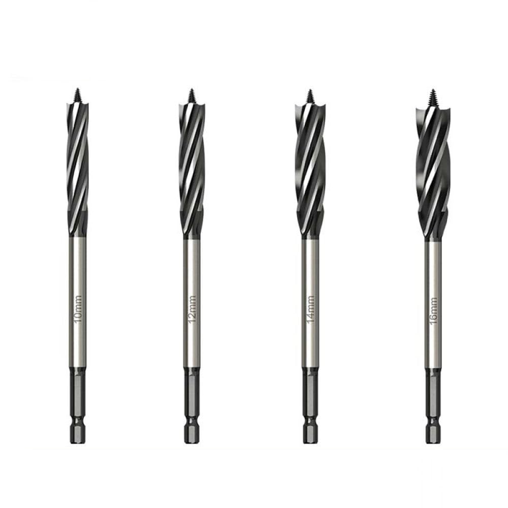 4pcs 10/12/14/16mm Set di Punte elicoidali per falegnameria con Gambo Esagonale Set di Punte per Trapano a Spirale per Legno