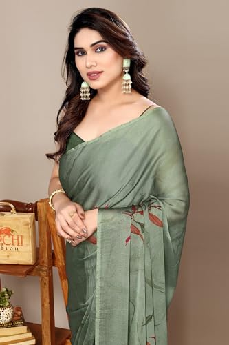 Image of MIRCHI FASHION Saree for Woman Chiffon Floral Printed | Lightweight All-Day Comfortable Women's Sari with Unstitched Blouse Piece (Available in 30 Colors)