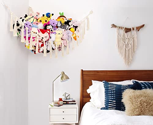 Ykbu Stuffed Animals Storage Hammock Toy Organizer Corner Hanging Net Macrame Toy Hammock Plush Toy Holder Boho Decor For Nursery Playroom Bedroom Kids Room #TOP6