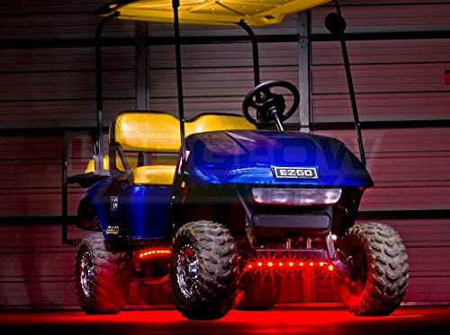Ledglow 4Pc Red Led Golf Cart Underbody Underglow Accent Neon Light Kit For Ezgo Yamaha Club Car - Water Resistant Flexible Tubes - Includes Control Box & Wireless Remote #TOP3