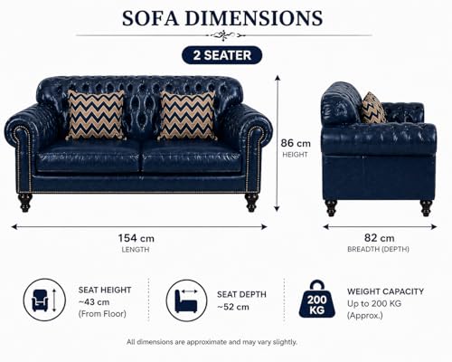 Image of Luxury Sofa Set Luxury Chesterfield Sofa in for Home Living Room & Office (Highback 2 Seater Blue)