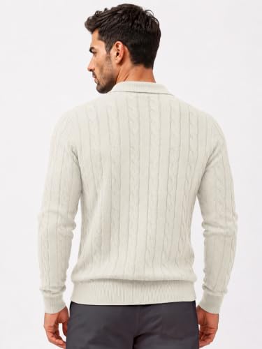 Image of TYSORT Men's Cotton Full Sleeve Collar Polo Sweater for Men, Cable Knitted Sweaters for Men