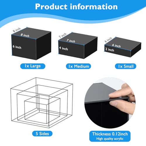 Bouiexye 6Pcs Black Buffet Risers Acrylic Boxes Display Risers Food Risers for Buffet Table Display Riser for Platter Parties Weddings Catering Dessert Collectibles Figures Show ( 6''x7''x8'') by Bouiexye - Image 2