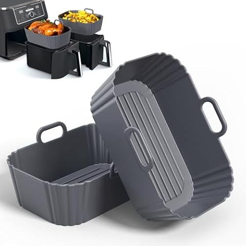 Silicone Air Fryer Liners 2 Pack, Reusable Liners Compatible for Ninja Foodi DZ201, DZ401, DZ550, COSORI, Chefman, Instant Air Fryer, and 6-in-1 8-10QT Air Fryer Baskets Cover