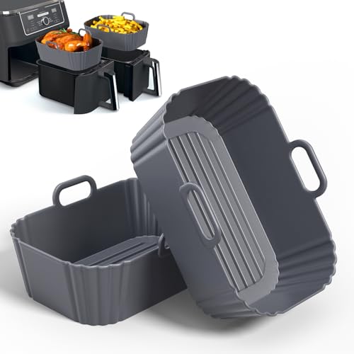 Image of Silicone Air Fryer Liners 2 Pack, Reusable Compatible for Ninja Foodi DZ201, DZ401, DZ550, COSORI, Chefman, Instant, and 6-in-1 8-10QT Baskets