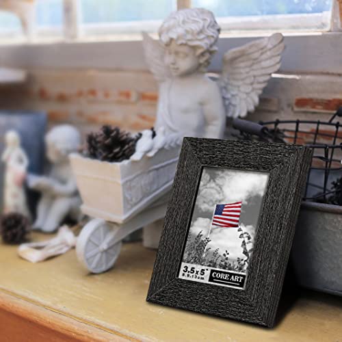 Core Art 3.5X5 Picture Frame, Handmade Wood Rustic Black Photo Frame Set Of 2, High Definition Semi-Tempered Glass Wall Or Tabletop Display #TOP1