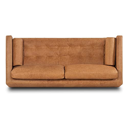 Poly & Bark Napa Leather Couch – 88.5-Inch Leather Sofa With Tufted Back - Full Grain Leather Couch With Feather-Down Topper On Seating Surfaces – Pure-Aniline Italian Leather – Cognac Tan #TOP5