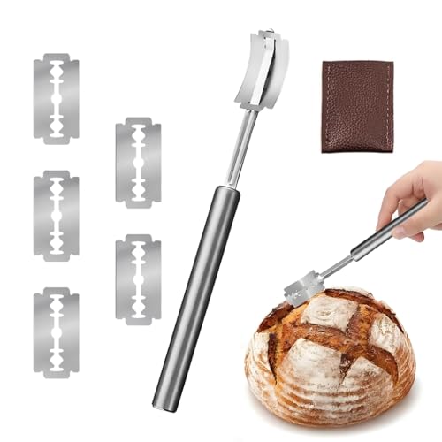 Image of Supvox Stainless Steel Bread Lame, 7.4 inch Dough Scoring Tool with 5 Replaceable Razors and PU Blade Sheath for Artisan Bread Baking
