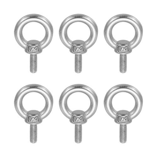 sourcing map Lifting Shoulder Eye Bolt M4 x 9.3 mm, 304 Stainless Steel Ring Shape Male Thread Eyebolt for Engineering Port Marine Hammocks Hanging Pack of 6