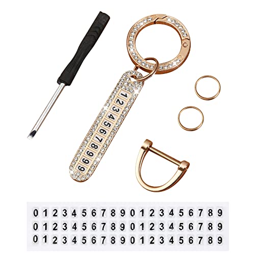 Ihreesy Zinc Alloy Car Keychain,Bling Bling Key Chain Sparkling Rhinestone Pendant Key Ring With Universal Phone Number Plate Car Key Decorations Accessories,Gold #TOP6