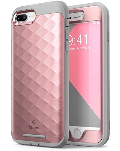 Clayco iPhone 8 Plus Case, iPhone 7 Plus Case, Hera Series Full-Body Rugged Case with Built-in Screen Protector Compatible with Apple iPhone 7 Plus 2016/ iPhone 8 Plus 2017 (Rosegold)