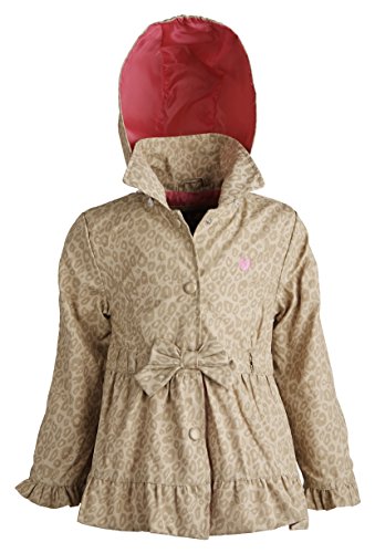 Pink Platinum Little Girls Waisted Leopard Spring Trenchcoat with Removable Hood - Khaki (Size 4T)