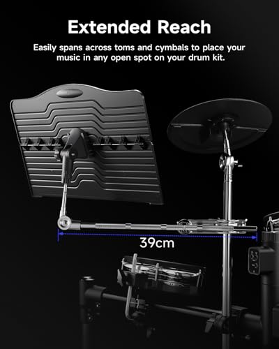 Donner Sheet Music Holder, Adjustable Clamp On Sheet Music Tray for Drummers with Multi-Joint Arm, Space-Saving Percussion Sheet Music Tray for Acoustic Electric Drum, Fits 15-35mm Cymbal Stands - image 5